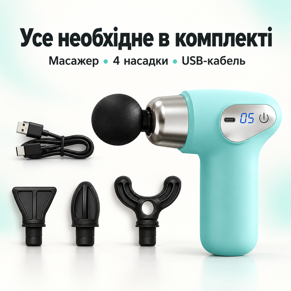 Перкусійний акумуляторний масажер 5 швидкостей Massager CY-009 + 4 насадки Jam7196 фото