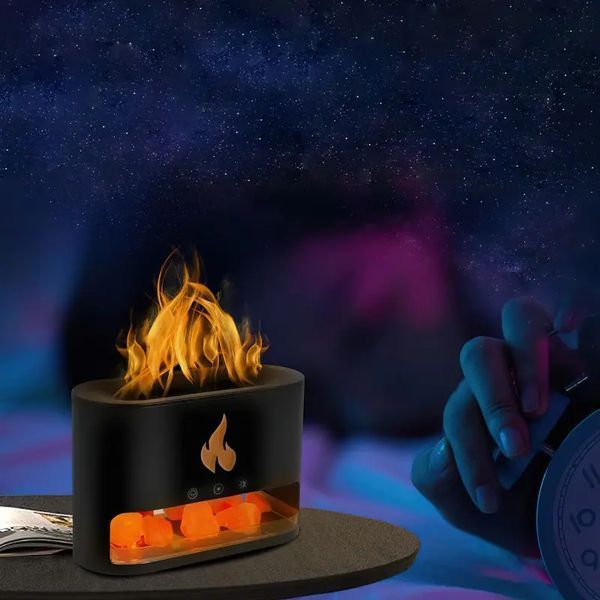 Соляна лампа з ультразвуковим зволожувачем повітря 3-в-1 Doctor-101 Flame. Сольовий світильник нічник з димом, 4 кольори підсвічування Sp9034 фото