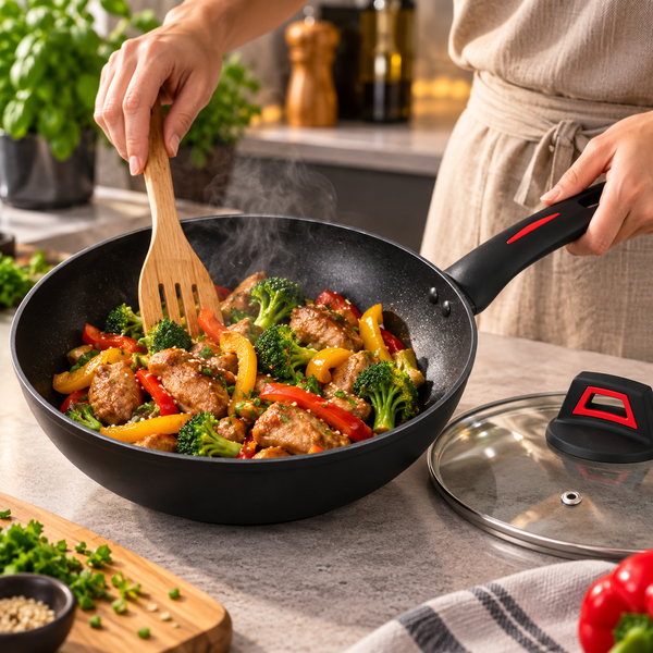 Глибока антипригарна сковорода з кришкою WOK Benson 24см BN-834 BN-834 фото