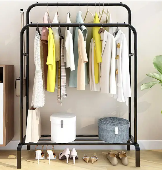 Подвійна стійка вішалка для одягу та полицею для взуття Double floor Hanger 110х150х57см МА-549 фото